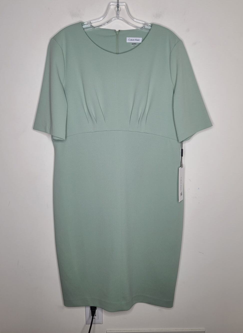 NWT Calvin Klein CK mint green short sleeve pleated bust dress - 16